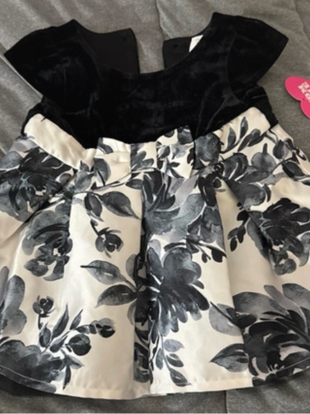 Girls Black Velvet & White Floral Satin Party Dress